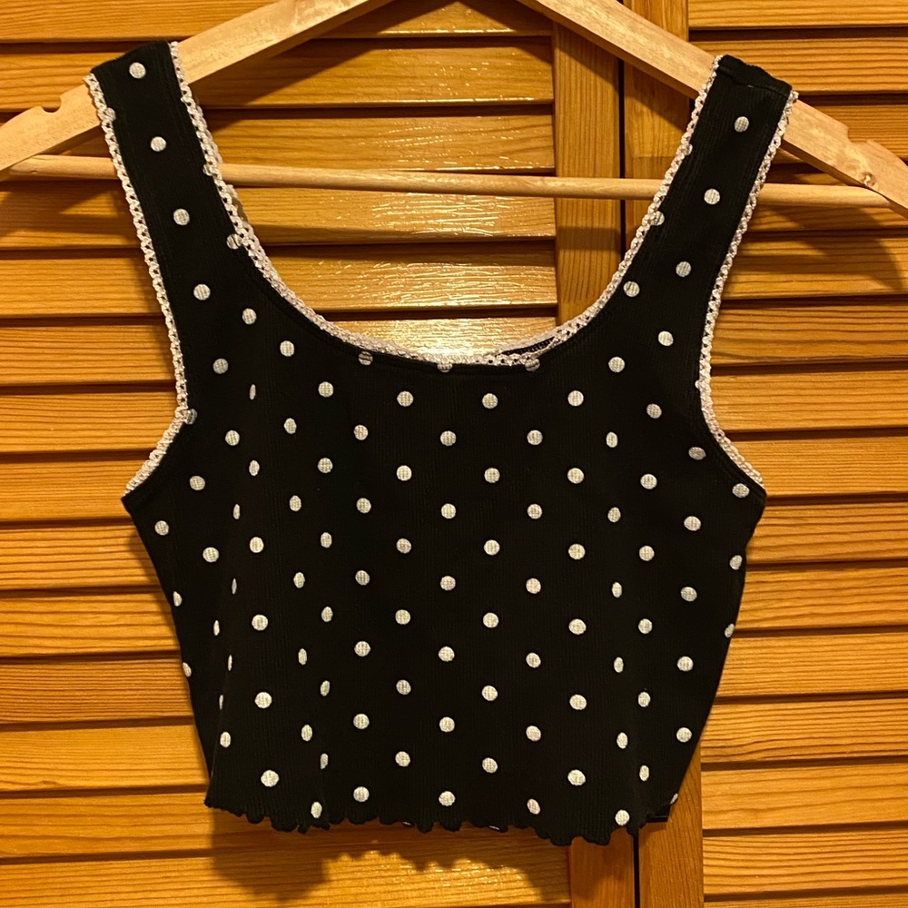 Topshop Black and White Polka Dot Crop Top